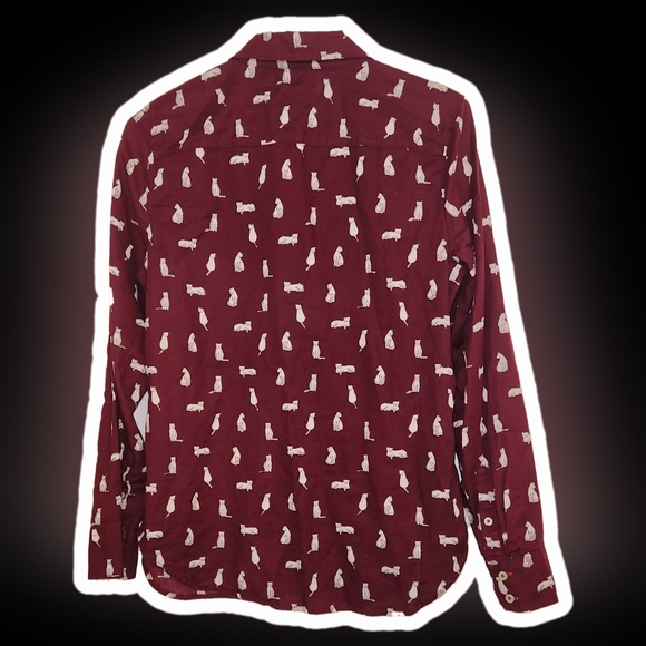 Talbots Women's Small Shirt Cat Print Button Up Long Sleeves Red Kittens… - Picture 2 of 5